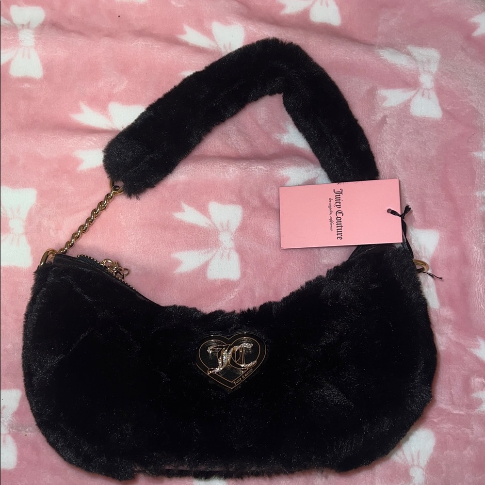 Juicy Couture Black Faux Fur Bag with Gold Accents